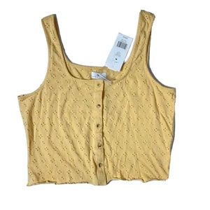 NWT True Craft Crop Tank Top Women’s Medium Cropped M Button 100% Cotton Blouse